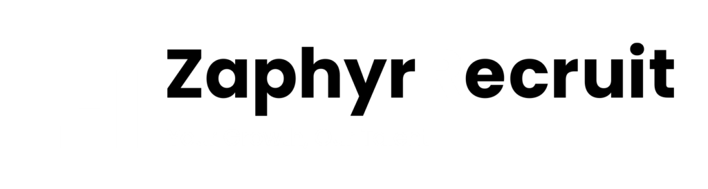ZaphyrRecruit official logo with white text and slogan "Your Growth, Our Talent" on a transparent background.