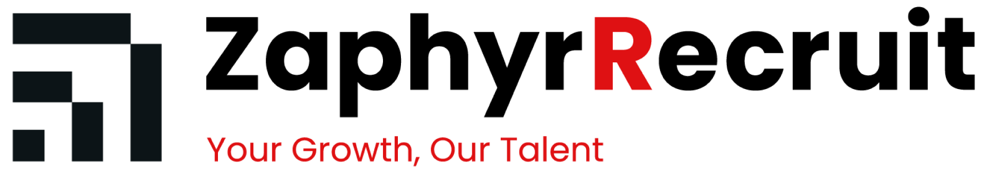 ZaphyrRecruit primary company logo with red and black text featuring the tagline "Your Growth, Our Talent."